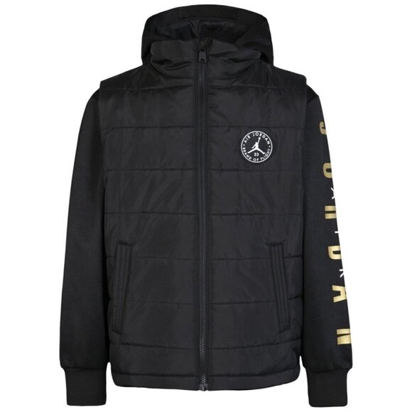 NIKE Jordan Toddler Boys 3T Hooded 2Fer Puffer Jacket, - Black, Gold-Tone new - Picture 1 of 1
